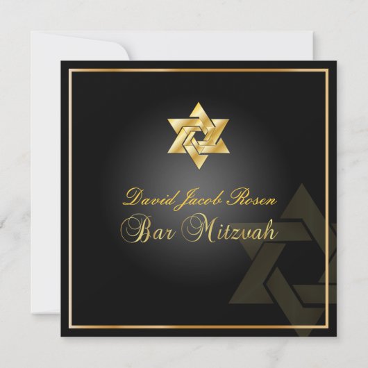 PixDezines Classic Bar Mitzvah/Gold+black Kaart (Achterkant)