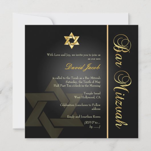 PixDezines Classic Bar Mitzvah/Gold+black Kaart (Voorkant)