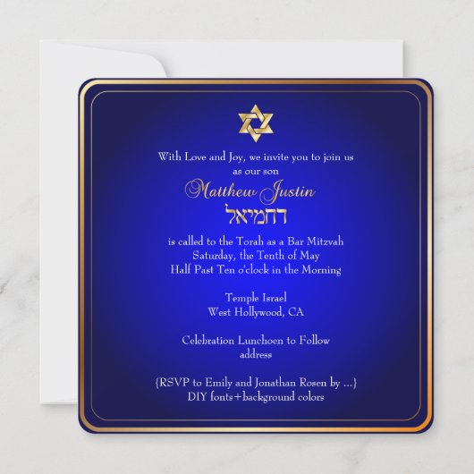 PixDezines Classic Bar Mitzvah/royal blue Kaart (Achterkant)