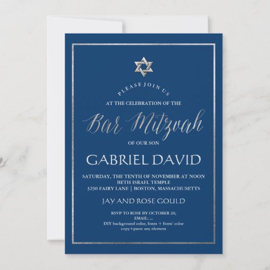 PixDezines Classic Bar Mitzvah Zilver/DIY Kleur Kaart (Achterkant)