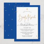 PixDezines Classic DIY Blue+Gold Bar Mitzvah Kaart (Voorkant / Achterkant)