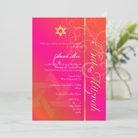 PixDezines classic+swirls bat mitzvah Kaart (Staand voorkant)