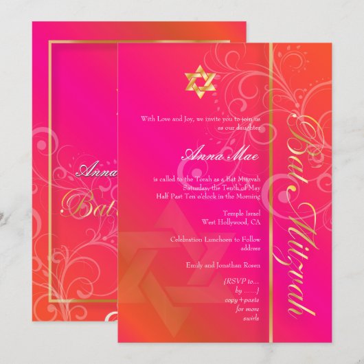PixDezines classic+swirls bat mitzvah Kaart (Voorkant / Achterkant)