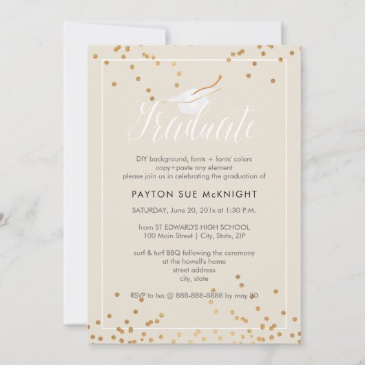 PixDezines Classy Faux Gold Confetti Afstuderen Kaart (Achterkant)