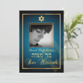PixDezines Classy Photo Bar Mitzvah/blauwgroen bla Kaart (Staand voorkant)