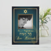 PixDezines Classy Photo Bar Mitzvah/blauwgroen Kaart (Staand voorkant)