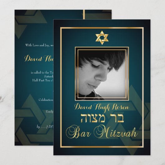 PixDezines Classy Photo Bar Mitzvah/blauwgroen Kaart (Voorkant / Achterkant)