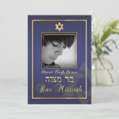 PixDezines Classy Photo Bar Mitzvah/blue Kaart (Staand voorkant)