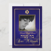 PixDezines Classy Photo Bar Mitzvah/dark blue/gold Kaart (Achterkant)