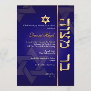 PixDezines Classy Photo Bar Mitzvah/dark blue/gold Kaart