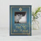 PixDezines Classy Photo Bar Mitzvah/paarse Kaart (Staand voorkant)