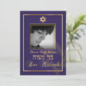 PixDezines Classy Photo Bar Mitzvah/paarse Kaart (Staand voorkant)