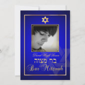 PixDezines Classy Photo Bar Mitzvah/royal blue Kaart (Achterkant)
