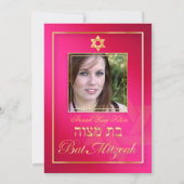 PixDezines Classy Photo Bat Mitzvah/hot roze/goud Kaart (Achterkant)