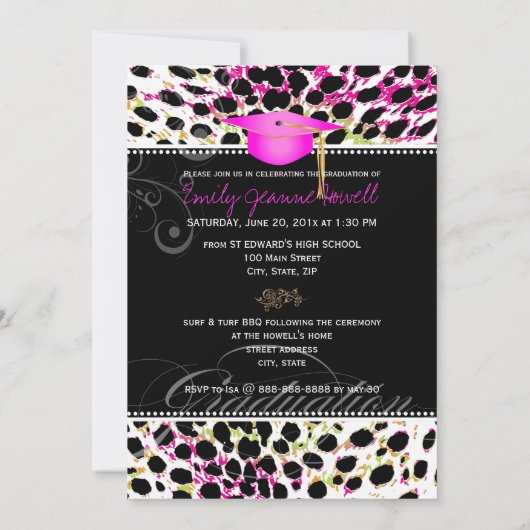 PixDezines Colorful Cheetah Spots Afstuderen Kaart (Achterkant)
