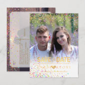 PixDezines Confetti+Faux Gold De datum opslaan Aankondigingskaart (Voorkant / Achterkant)
