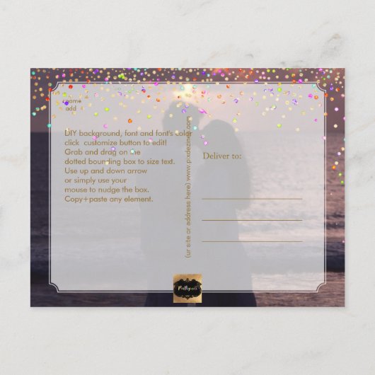 PixDezines Confetti+Faux Gold De datum opslaan Aankondigingskaart (Achterkant)