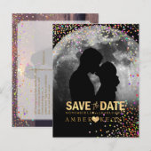 PixDezines Confetti+Faux Gold De datum opslaan Aankondigingskaart (Voorkant / Achterkant)