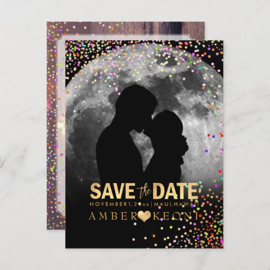 PixDezines Confetti+Faux Gold De datum opslaan Aankondigingskaart (Voorkant / Achterkant)