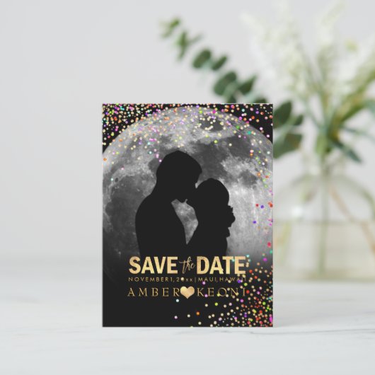 PixDezines Confetti+Faux Gold De datum opslaan Aankondigingskaart (Staand voorkant)