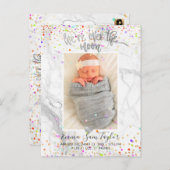 PixDezines Confetti Geboorte/Over de Maan Aankondigingskaart (Voorkant / Achterkant)