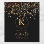 PixDezines Confetti+Monogram A-Z, Nieuw Mr. Mevrou Wijn Etiket (Enkel label)