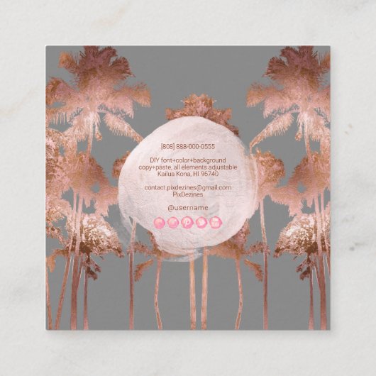 PixDezines Copper Palms+Glam Monogram Vierkante Visitekaartje (Achterkant)