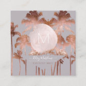 PixDezines Copper Palms+Glam Monogram Vierkante Visitekaartje (Voorkant)