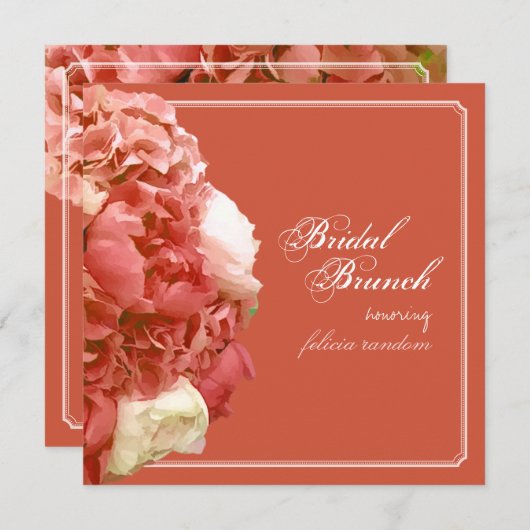 PixDezines Coral Peonies/Hydrangeas/Bridal Brunch Kaart (Voorkant / Achterkant)