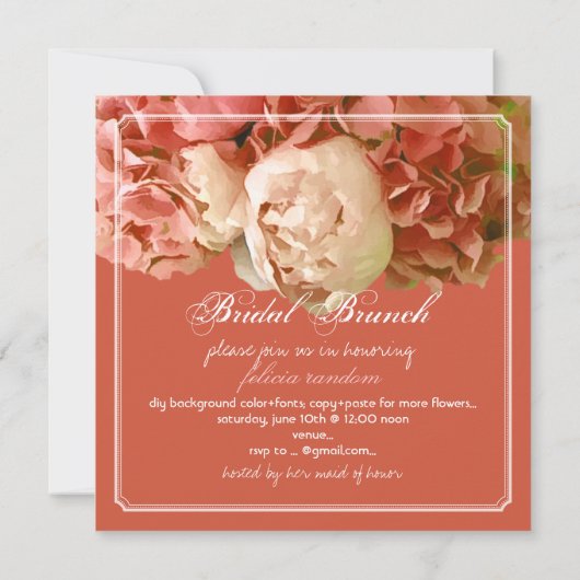 PixDezines Coral Peonies/Hydrangeas/Bridal Brunch Kaart (Achterkant)