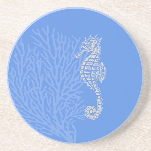 PixDezines Coral+Seahorse/natural+blue Zandsteen Onderzetter (Voorkant)