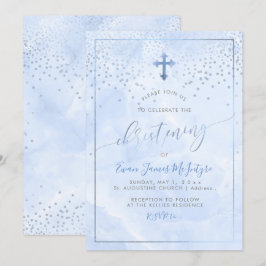 PixDezines Corn Flower Blue Marble Christening Kaart