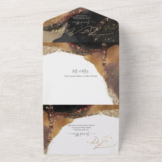 PixDezines Cosmic Black Gold Bat Mitzvah All In One Uitnodiging (Buitenkant)