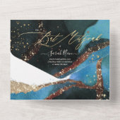 PixDezines Cosmic Cerulean Blue Bar Mitzvah All In One Uitnodiging (Achterkant)