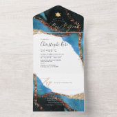 PixDezines Cosmic Cerulean Blue Moss Bar Mitzvah All In One Uitnodiging (Binnen)