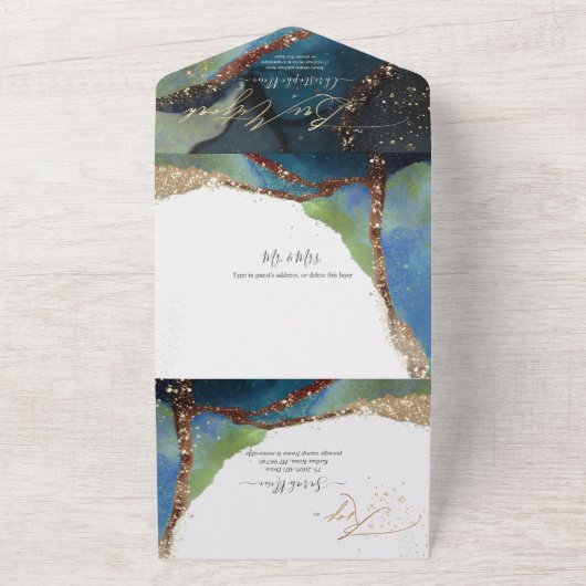 PixDezines Cosmic Marine Blue Moss Bar Mitzvah All In One Uitnodiging (Buitenkant)