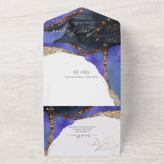 PixDezines Cosmic Violet Blue Bar Mitzvah All In One Uitnodiging (Buitenkant)