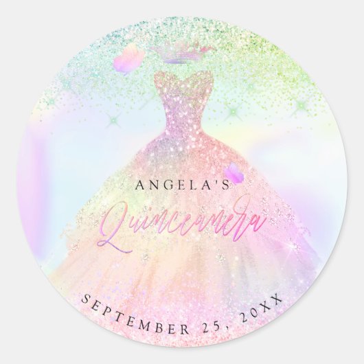 PixDezines Cotton Snoep Holographic Quinceanera Ronde Sticker (Voorkant)