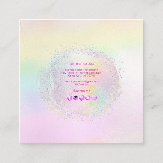 PixDezines Cotton Snoep + Pearly White Square Busi Vierkante Visitekaartje (Achterkant)