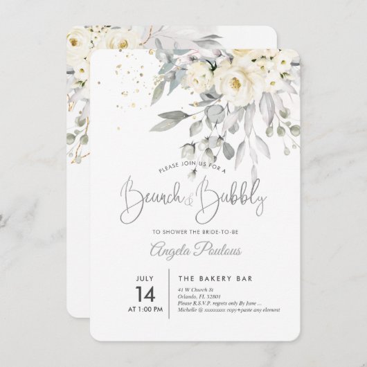 PixDezines Cream Rozen Eucalyptus Brunch+Bubble Kaart (Voorkant / Achterkant)