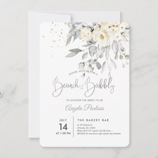 PixDezines Crème Rozen Eucalyptus Brunch+Bubbels Kaart (Voorkant)