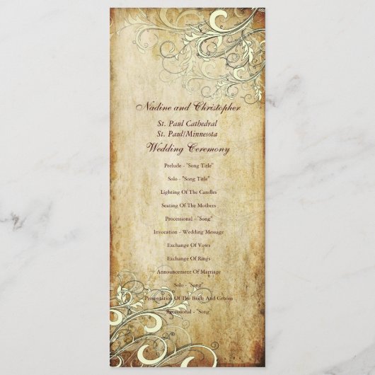 PixDezines crème zwaait trouwprogramma's Programmakaart (Achterkant)