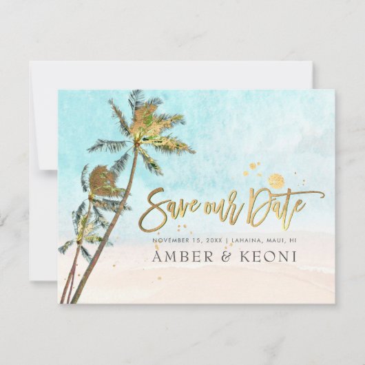 PixDezines Crystal Blue Beach Shoreline Palms  Save The Date (Voorkant)
