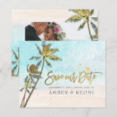 PixDezines Crystal Blue Beach Shoreline Palms  Save The Date (Voorkant / Achterkant)