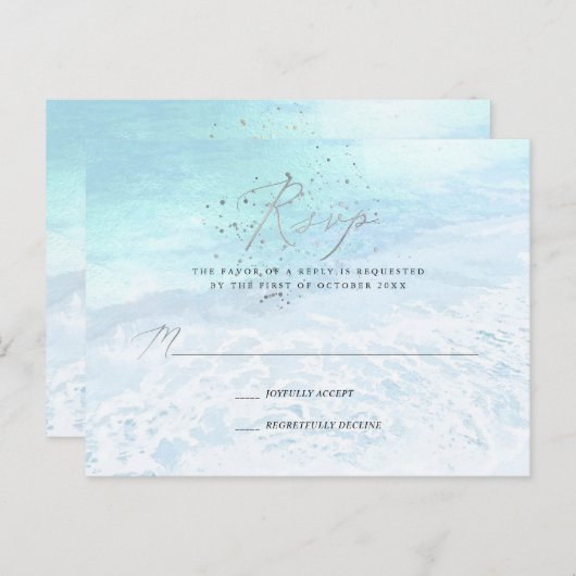 PixDezines Crystal Blue Coastal Calligraphy RSVP Uitnodiging Briefkaart (Voorkant / Achterkant)