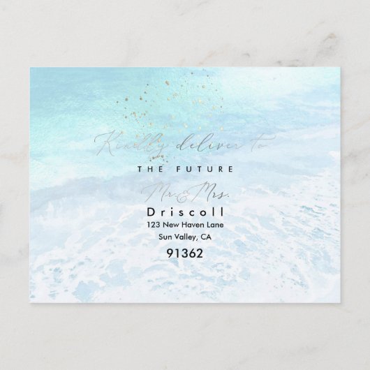 PixDezines Crystal Blue Coastal Calligraphy RSVP Uitnodiging Briefkaart (Achterkant)