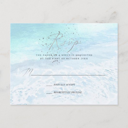 PixDezines Crystal Blue Coastal Calligraphy RSVP Uitnodiging Briefkaart (Voorkant)