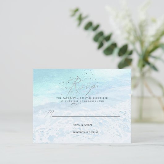 PixDezines Crystal Blue Coastal Calligraphy RSVP Uitnodiging Briefkaart (Staand voorkant)