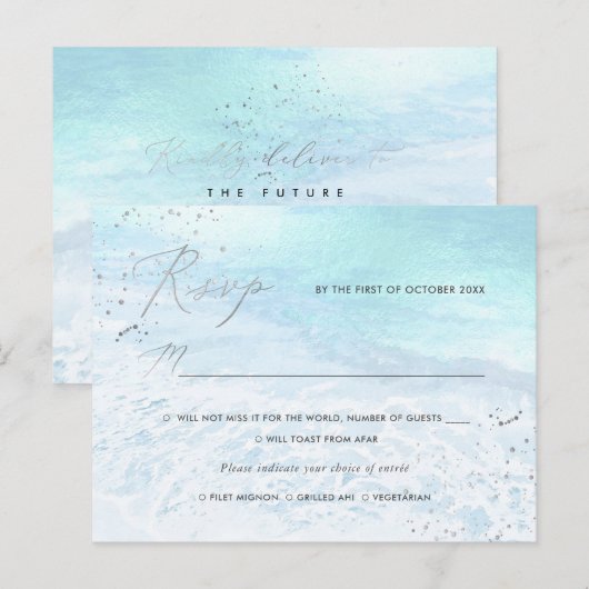 PixDezines Crystal Blue, Strand RSVP een maaltijd Uitnodiging Briefkaart (Voorkant / Achterkant)