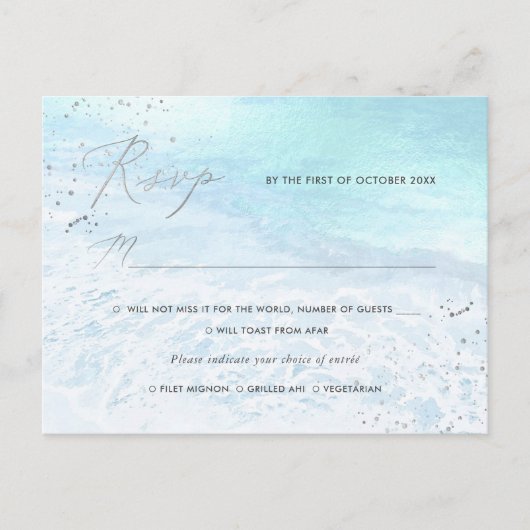 PixDezines Crystal Blue, Strand RSVP een maaltijd Uitnodiging Briefkaart (Voorkant)